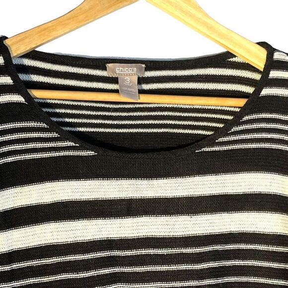 𝅺chico’s cotton ramie knit pullover black white horizontal striped size 3/XL - Picture 5 of 13